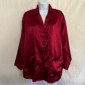 C-52 Victoria’s Secret Red Satin 1/2 Sleeve Button Front Pajama Top‎ Size XL